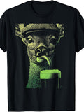 Retro Irish Deer Beer Drinking T-Shirt - St Day Humor Suitable for - Wear, Round Neck Casual Tee with Irish Deer & Beer, Machine Washable Apparel for Irish Parties & Themed Events