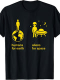 Men's & Women's Funny Aliens for Earth Space Graphic T-Shirt - Retro Round Neck Casual Tee Suitable for, Machine Washable Humorous Earth, - Fit for Themed Parties & Casual Attire