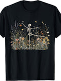 Cottagecore Skeleton Dancing Arabesque Wildflower Botanical T-Shirt