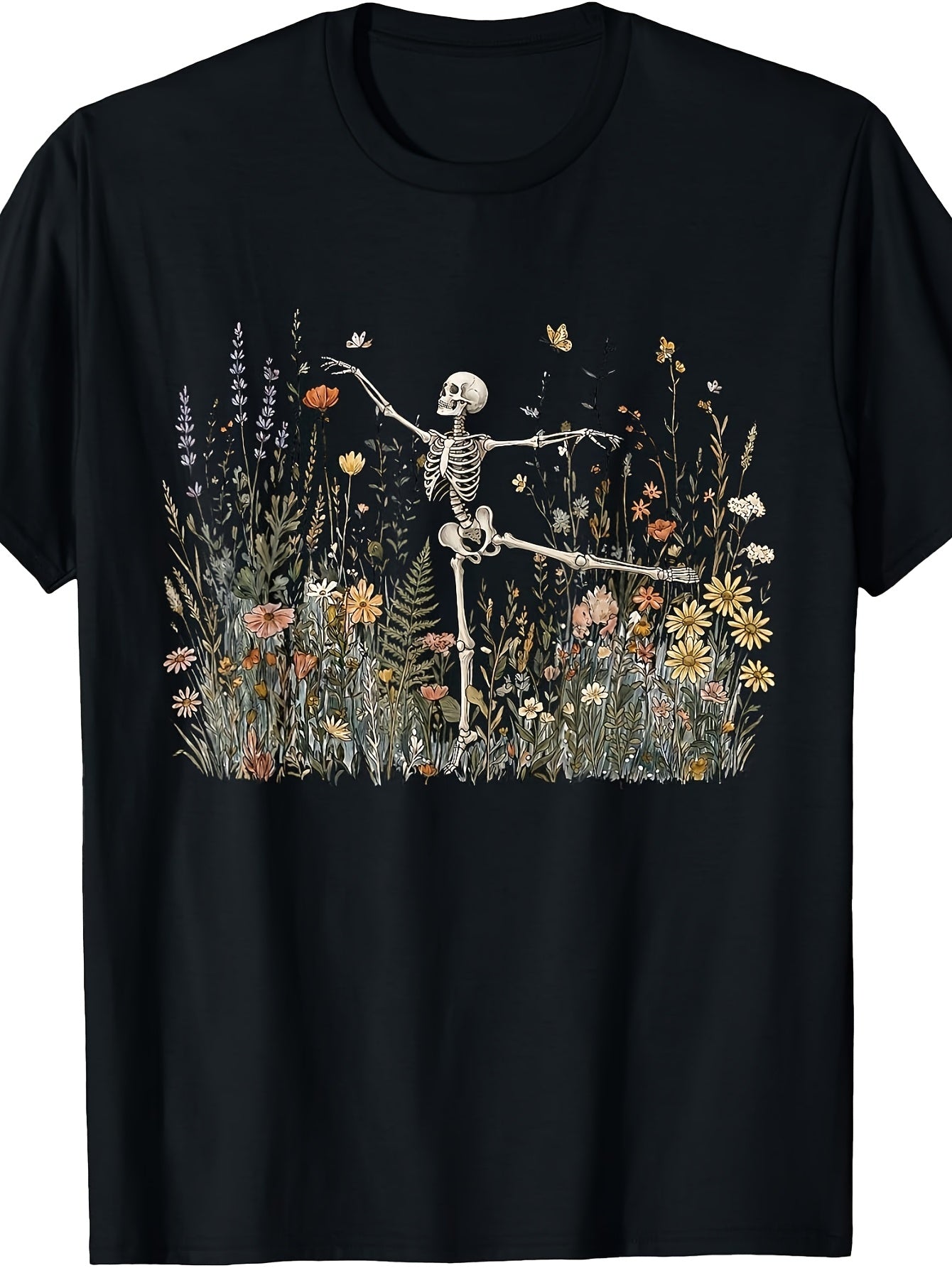 Cottagecore Skeleton Dancing Arabesque Wildflower Botanical T-Shirt