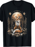 Mystic Moon and Moonphase Fox Mystical Flowers Aesthetic T-Shirt
