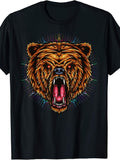 Wile Grizzly Bear Face And Head on Geometry Graphic - Bear T-Shirt