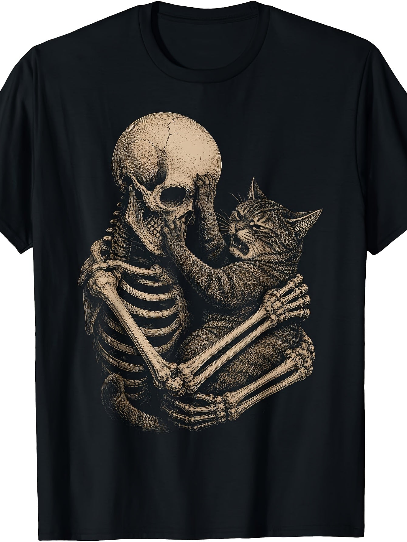 Cat Funny Skeleton Eyes Gothic Dark Humor Art Halloween T-Shirt