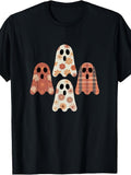 Halloween Patterns Plaid Whimsical Cartoon Floral Ghosts T-Shirt
