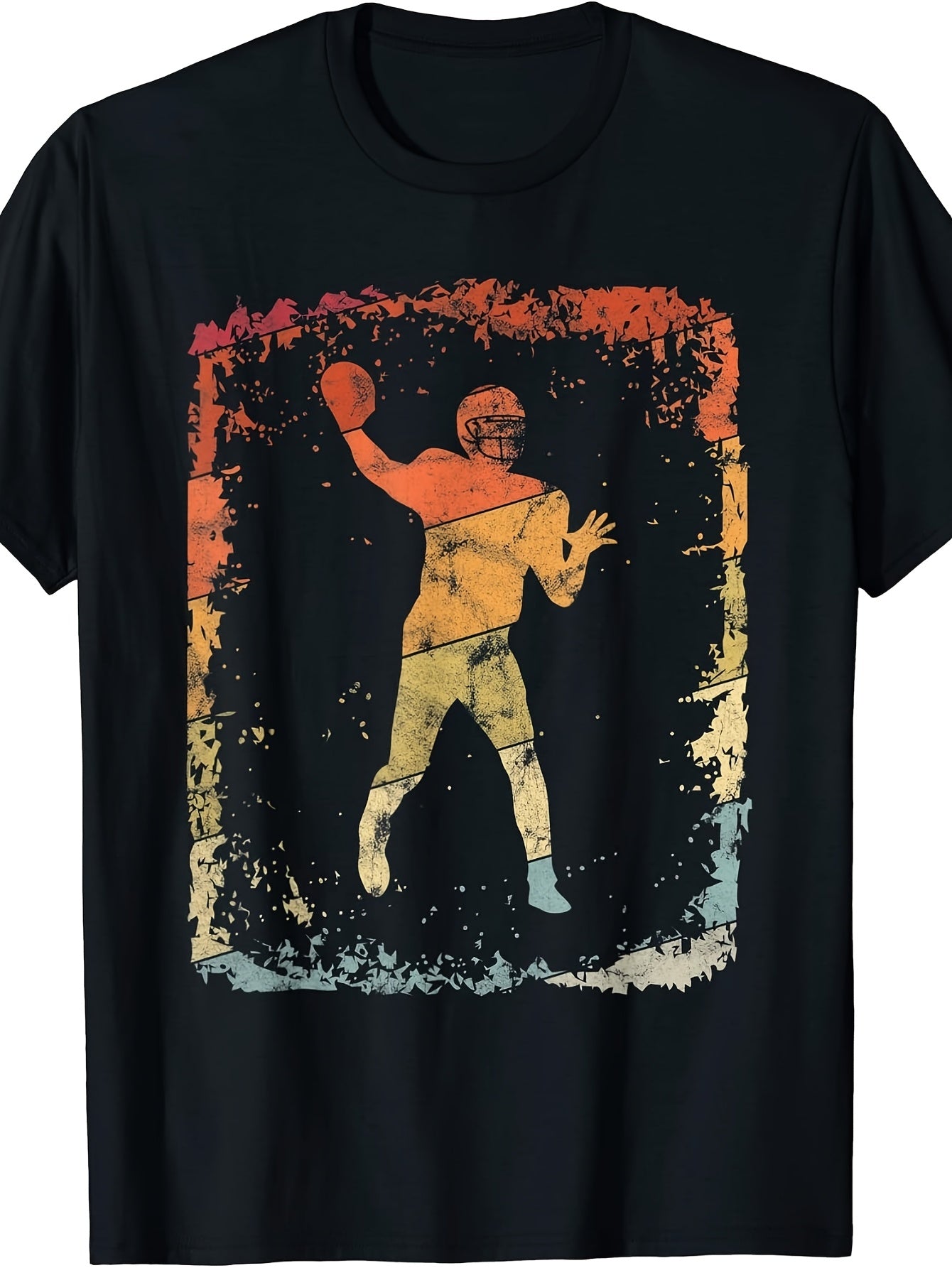 Vintage American Football T-Shirt - Retro Oldschool Suitable for, Round Neck Regular Fit Tee with Football, Machine Washable Gift Apparel for Fans & Casual Wear