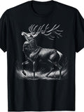 Vintage Style, Men's And Women's T-Shirt, Majestic Stag Deer with Large Antlers Bellowing In Grass, Outdoor Hunting Camping Fall Winter Gift