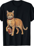 Funny Cat Football Lover Cute Pet Sports Design T-Shirt