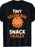 Cute Cartoon Style, Men'S And Women'S T-Shirt, Tiny Human Snack Dealer Cookie Graphic, Casual Daily Wear Summer Season