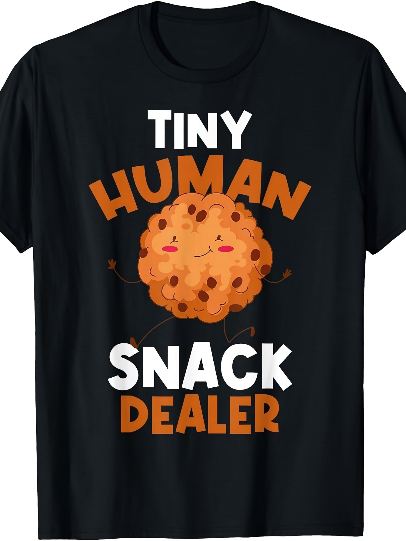 Cute Cartoon Style, Men'S And Women'S T-Shirt, Tiny Human Snack Dealer Cookie Graphic, Casual Daily Wear Summer Season