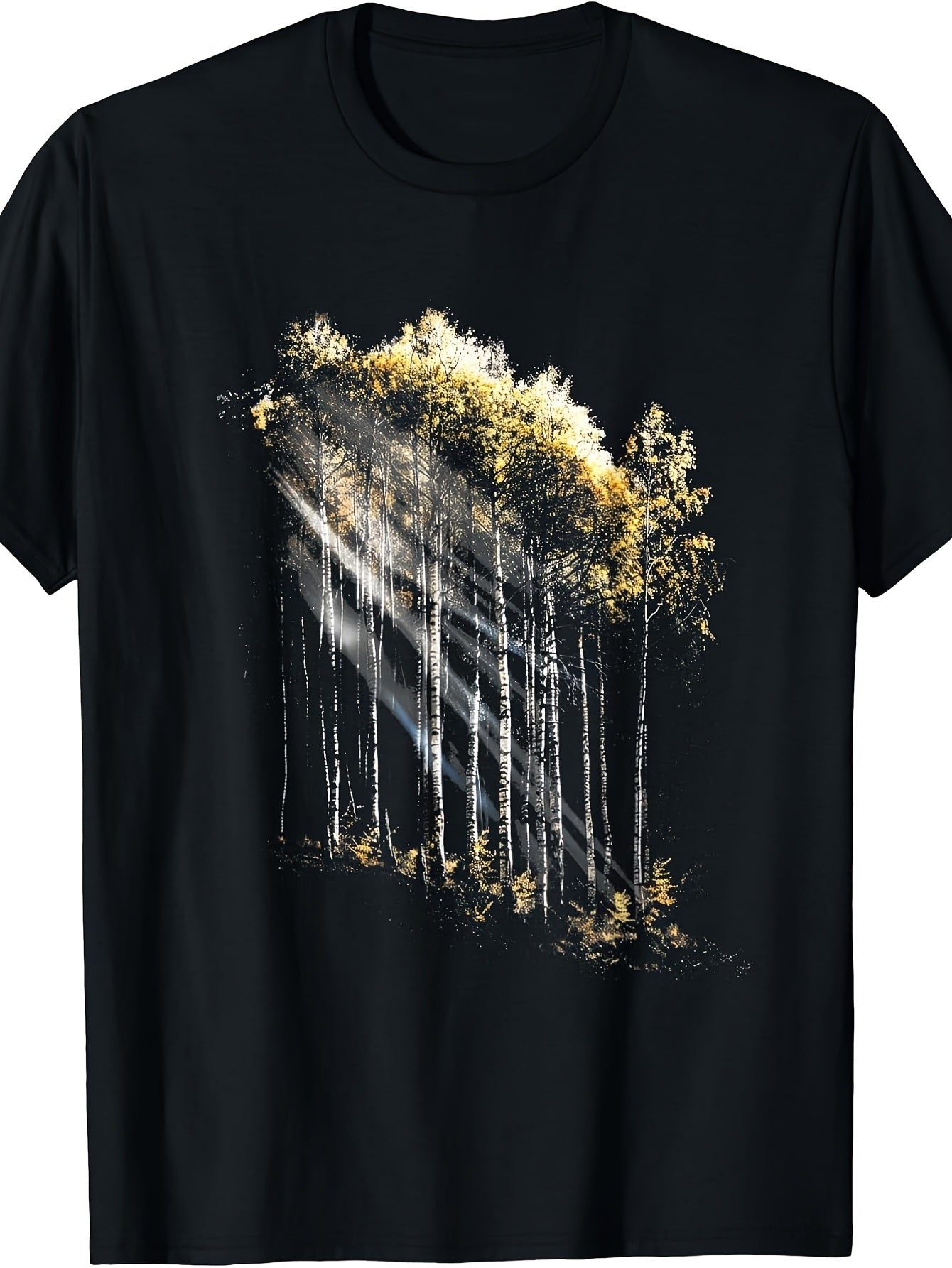 Unisex T-Shirt, Sunlight Through Birch Forest Design, Outdoor Summer Wear